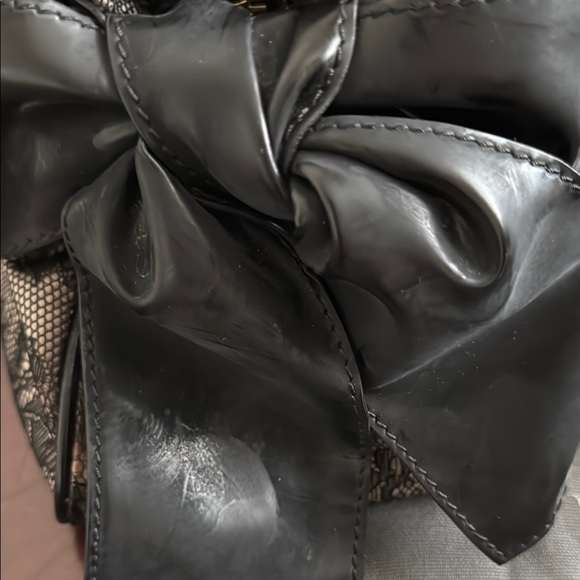 Valentino Garavani Black Leather Satchel with Lace Overlay - Picture 12 of 12